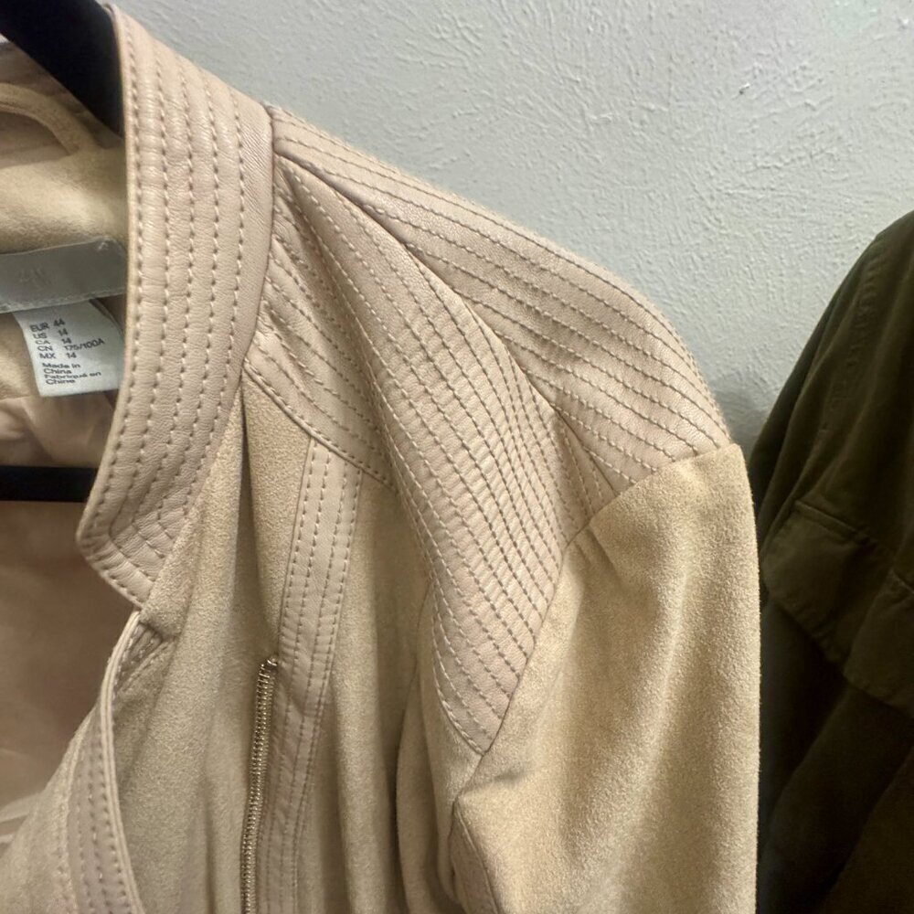 🤎 H&M Faux Suede Moto Jacket | XL (US 14) | Beige - Picture 4 of 8